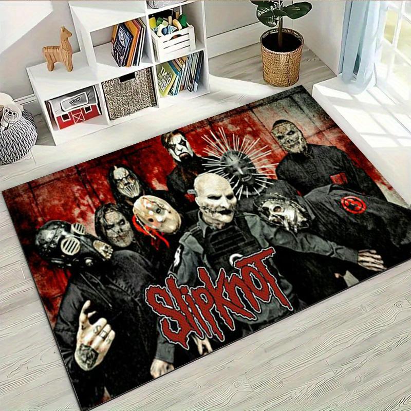 Slipknot Pentagram Logo Area Rug Non Slip Mat, Vintage Dark Wood Grain Carpet for Game Room Rock Fan Decor