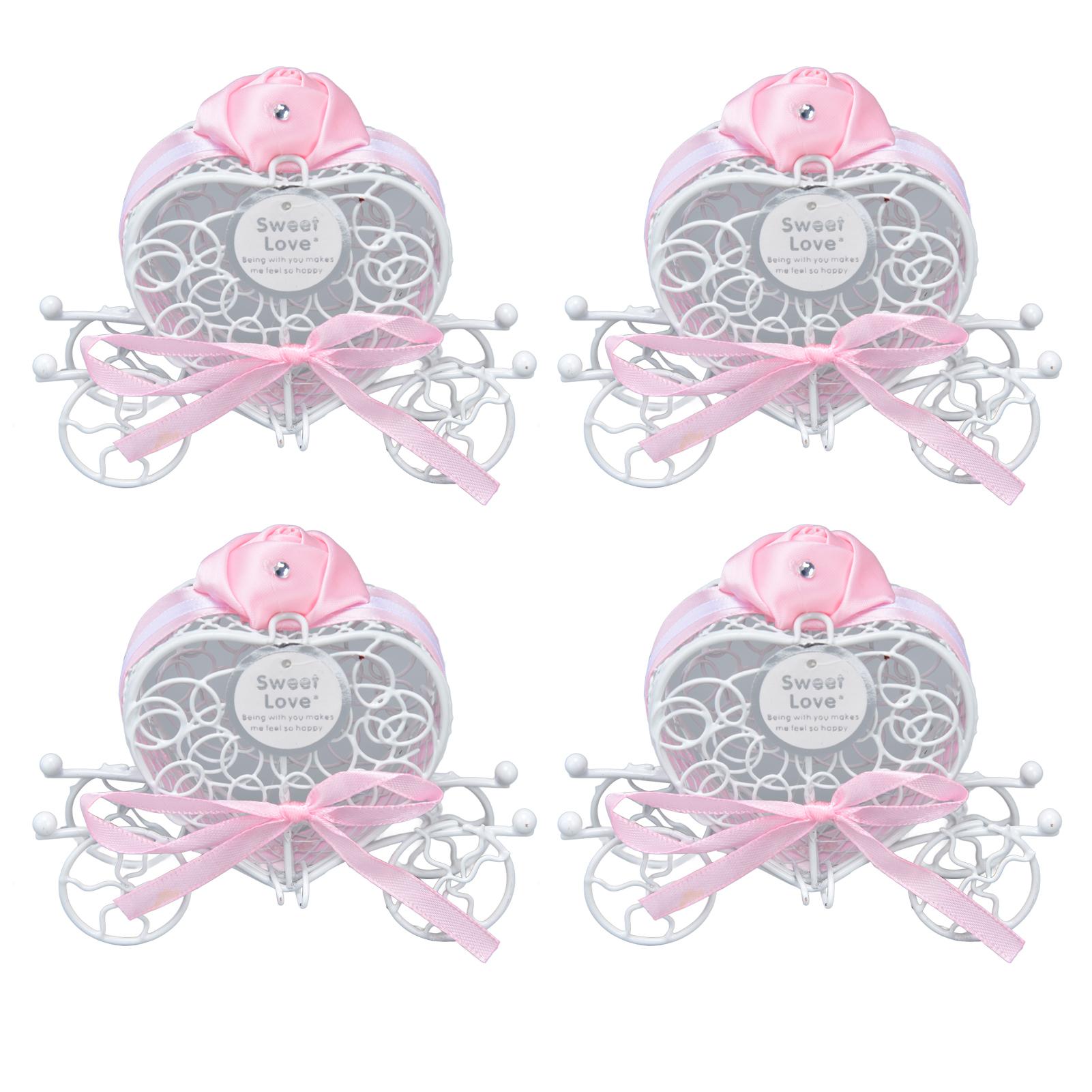 

4PCS Wedding Candy Box Tinplate Heart Shaped Candy Box Romantic Valentines Gift Box for Birthday Par Pink