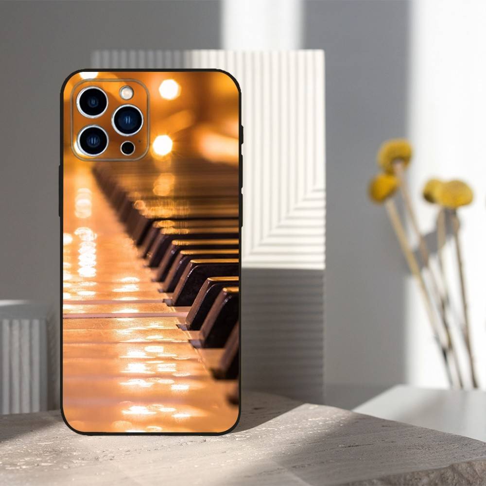 Keyboard Art Piano Phone Case For iPhone 16,15,14,17,13,12,11 Plus,Pro Max,XS,X,XR,SE,Mini,8,7,Soft Silicone Black Cover