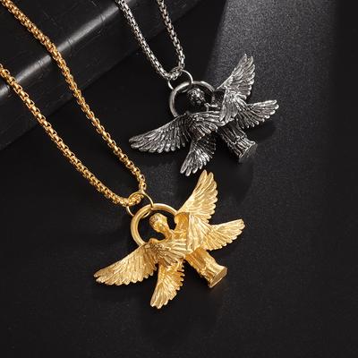 Vintage Guardian Angel Pendant Necklace Men Women Street Punk Hip Hop Accessories Jewelry Gifts