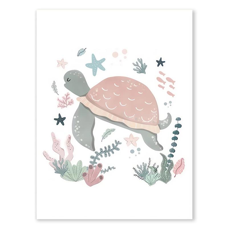 

Розовая комната для девочки Океан Кит Русалка Постеры Мультяшное животное Черепаха Осьминог Холст Живопись Принт Картинки Детская комната Настенный декор 21x30cm No Framed