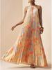 European & American Summer Resort Style Women's Lace-up Printed Pleated Dress
