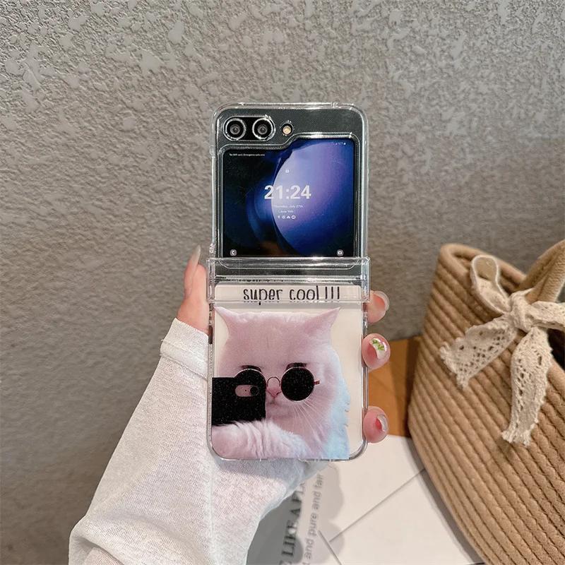For Samsung Galaxy Z Flip 6 5 4 3 Case Z Flip5 ZFlip 5 ZFlip5 Cute Cat Long Lanyard Corssbody Hard Shockproof Cover