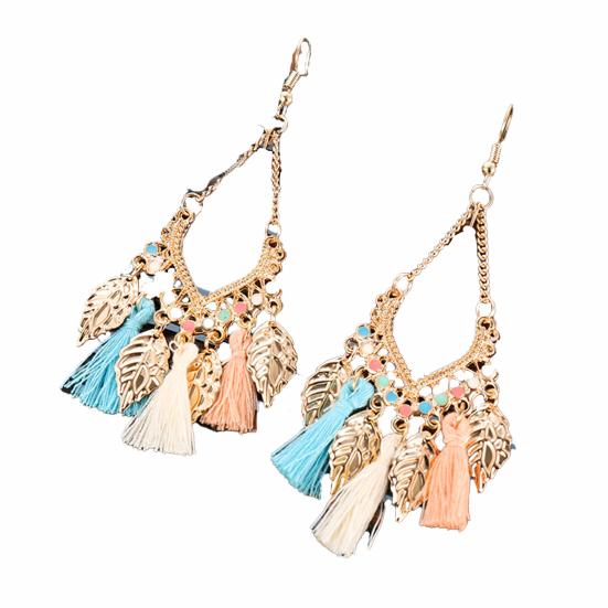 

1 пара висячих серег в этническом стиле, устойчивые к выцветанию декоративные серьги-крючки с кисточками, ювелирные изделия разноцветный