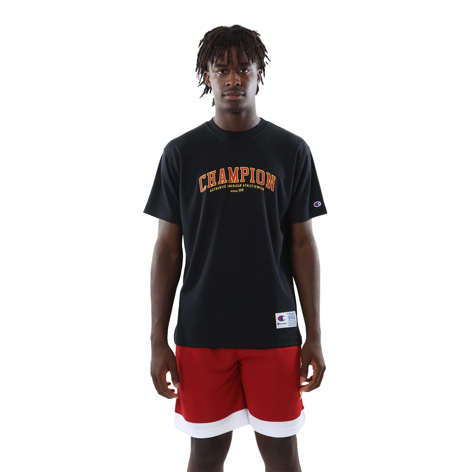 

Champion Short Sleeve Basketball with DRYSAVER Antibacterial and Graphic Logo Men s T-Shirt, Black, Odor-Resistant Print, C3-ZB350 чёрный