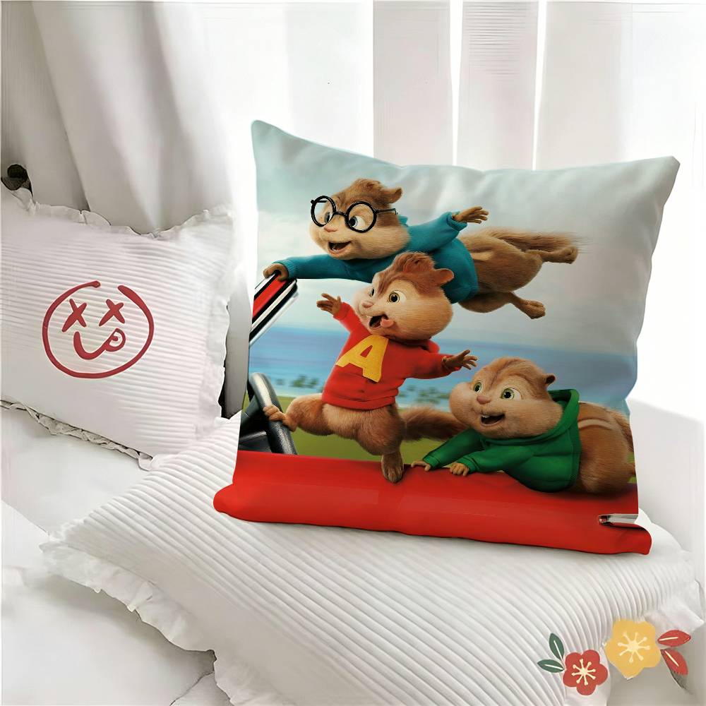 Federa Cuscino Cartone Animato Alvin e i Chipmunks Moda Quadrata Federa Camera da Letto Divano Stanza Decorazione Ins Tempo Libero
