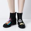 Black Hand-Painted Women's Low-Top Rain Boots - Soft Japanese & Korean Style, Garden Rubber Water Shoes