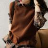 Split Design Sense Knitted Vest Retro Round Neck Versatile Outer Wear Thin Vest Sleeveless Vest Sweater Women