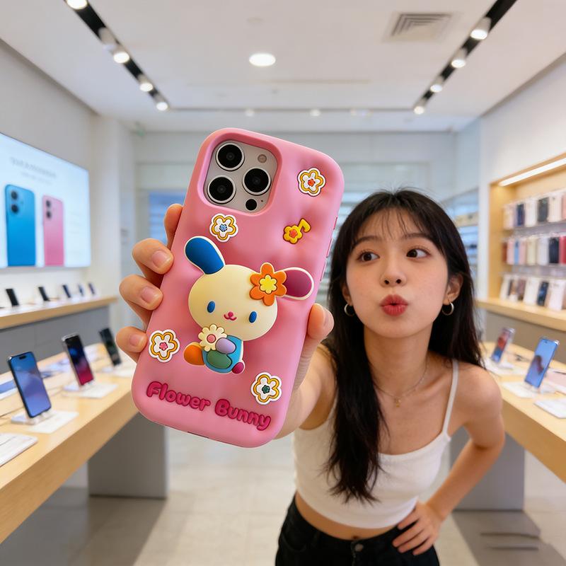 

iPhone16/15/14PM Holder Cartoon Flower Rabbit Apple 13Promax Silicone Phone Case iPhone13