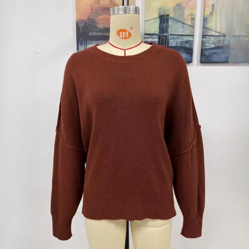 IHUASU Autumn and Winter Fashion Women's O-Neck Knit Loose Split Pullover Sweater