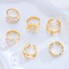 IF ME 6-Piece Fashionable Heart-Shaped Sun-Moon Sunflower Geometric Irregular Glitter Drip Ring Set Women's Holiday Party Jewelry