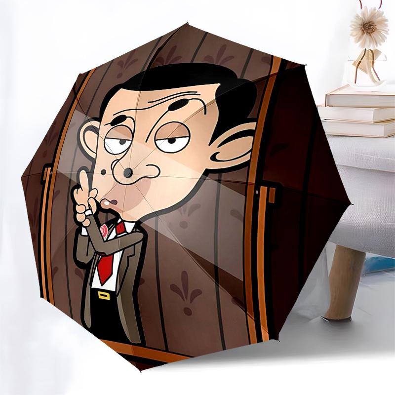Ombrello da Viaggio a Tema Mr. Bean - 8 Stecche, Apertura e Chiusura Automatica, Design Pieghevole Portatile, Ombrello Compatto ed Elegante Adatto per Esterni