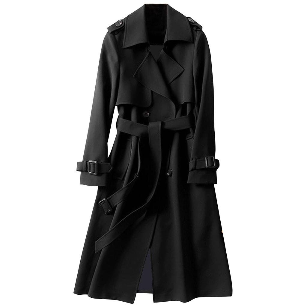 Women Overcoat Solid Slim Fit Coat Jacket Long Outerwear Windbreaker Trench