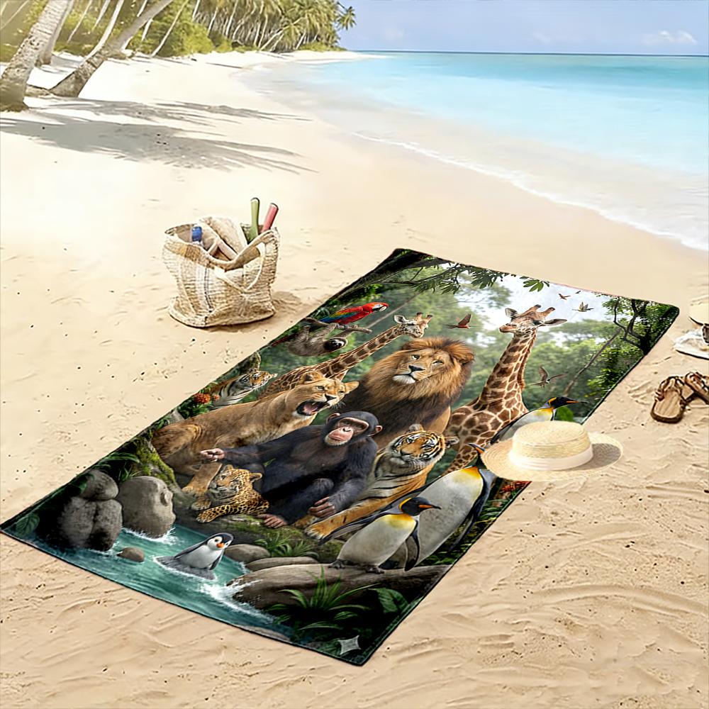 Wild Animals In Jungle Illustration Beach Towel Quick-drying for Travel Outdoor Sports Jogging Beach and Swimming