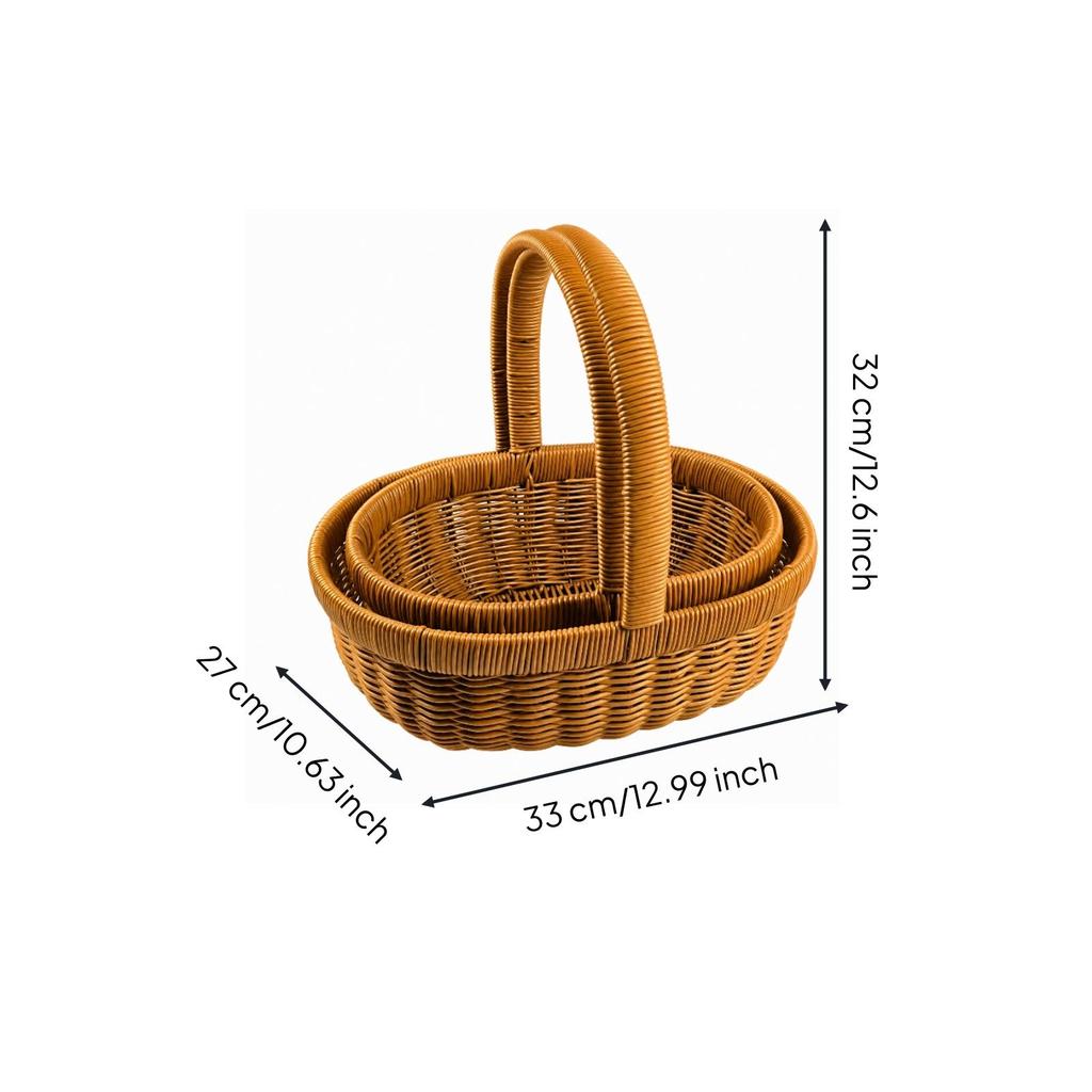 2 Pieces Handwoven PP Shopping Basket Multifunctional Wicker with Handle Washable