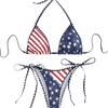 1011 European and American Hot-selling American Retro Polished White Stars and Stripes Wavy Small Lace Neck Strap Sexy Split Swimsuit