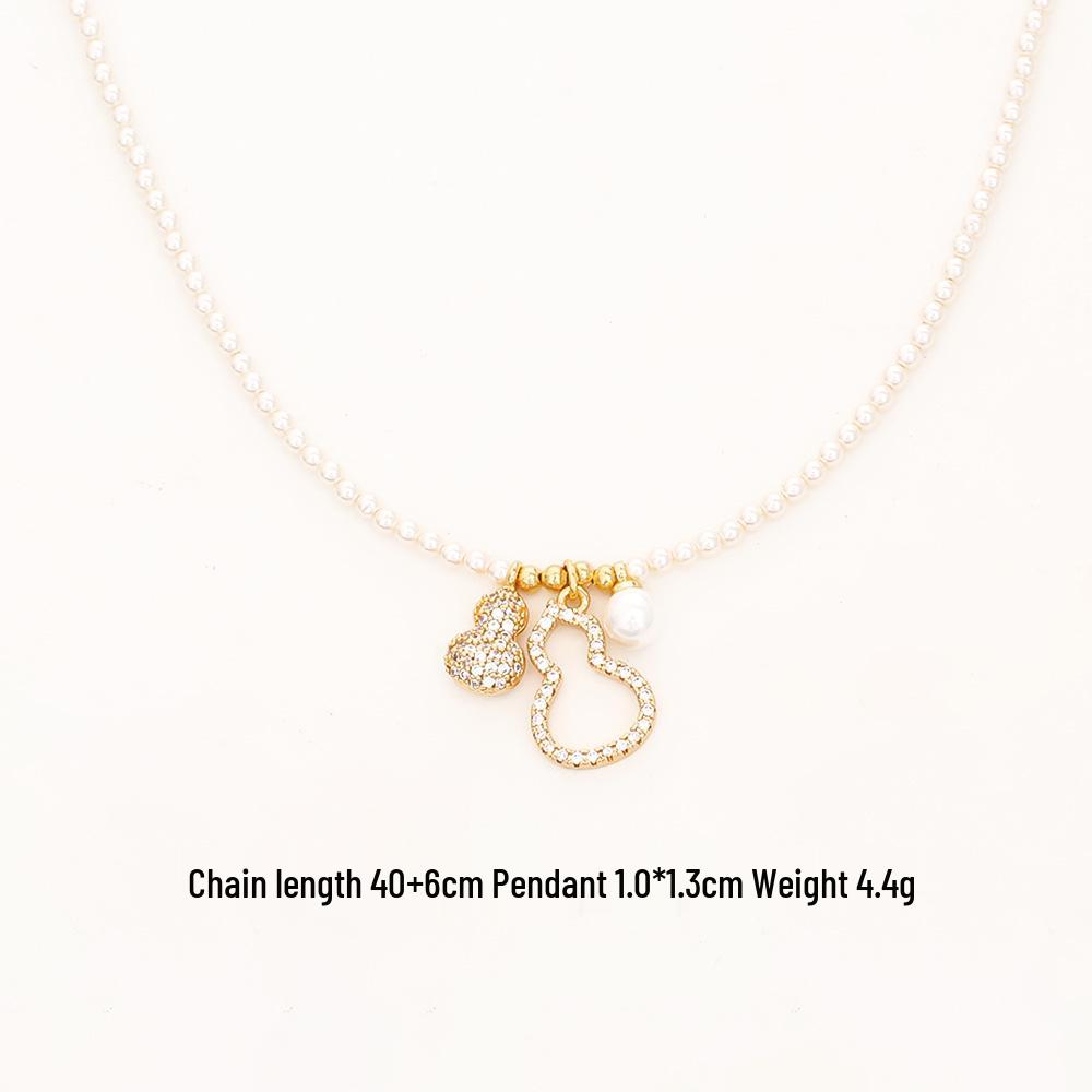Chinese Fortune Gourd Pendant Pearl Necklace & Bracelet Set: High-End Elegant Collarbone Chain