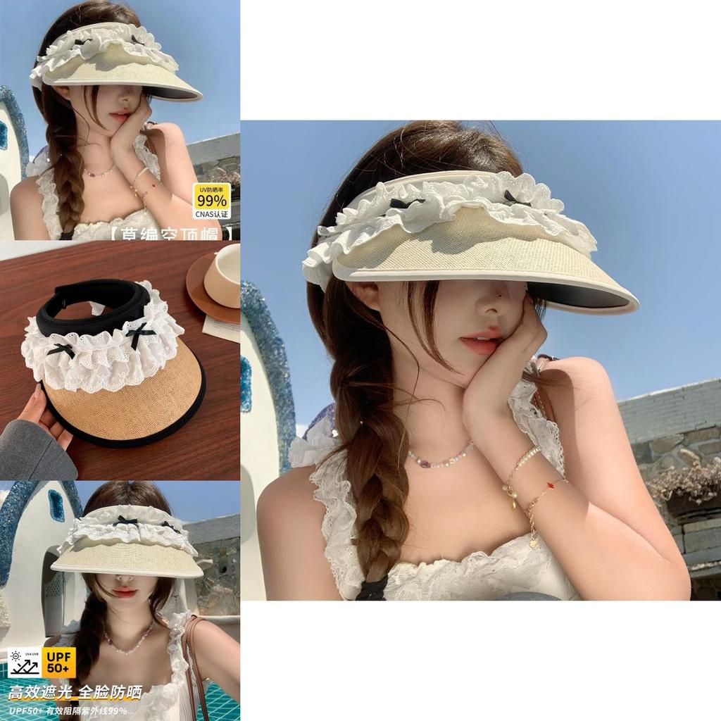 Elegant Lace Bow Wide Brim Sun Protection Hat For Women Adjustable Summer Accessory