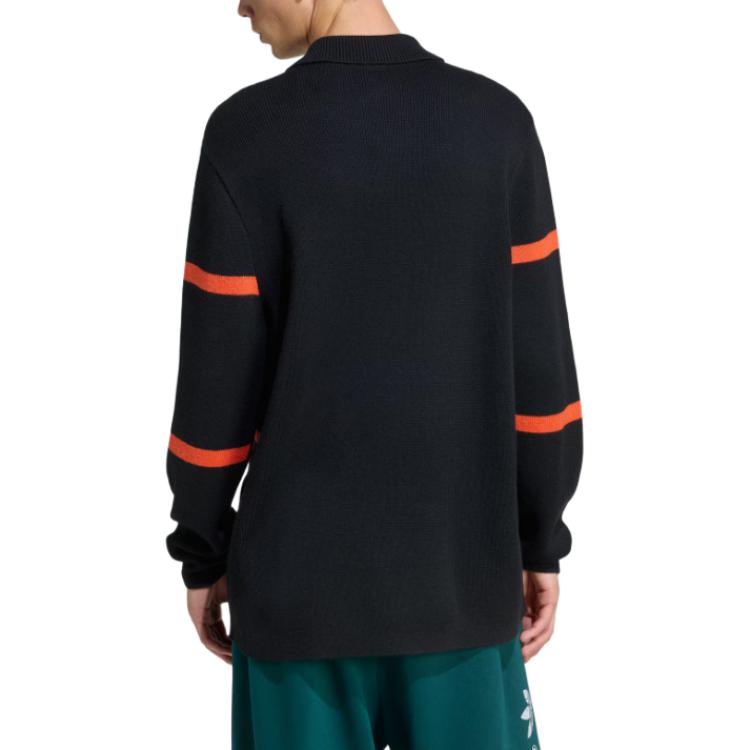 Adidas Originals Knitted Fw25 All Blacks Long Sleeve Polo Shirt Men Tops KG4640