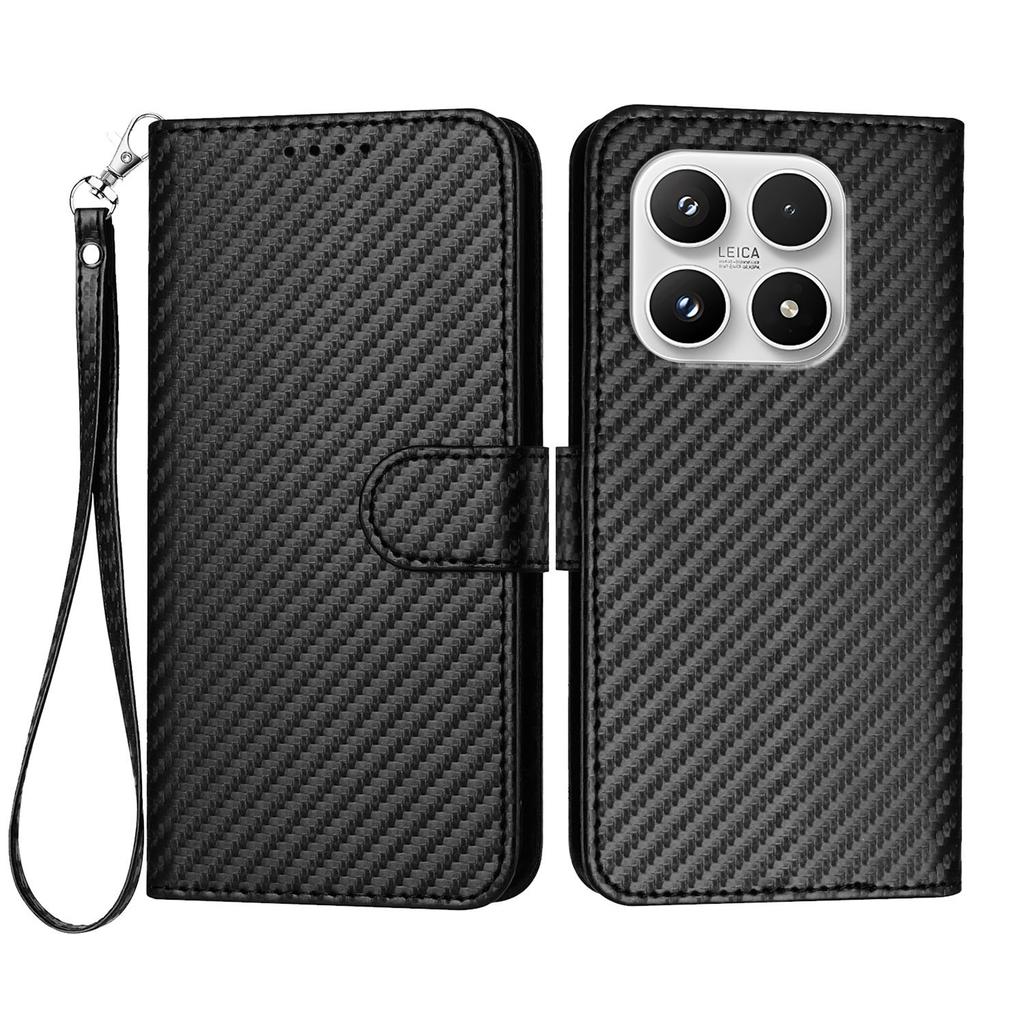For Xiaomi 17 Wallet Case with Strap Carbon Fiber Texture Leather Mobile Cover