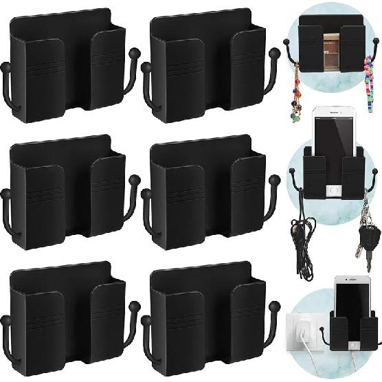 Jetec 6 Pcs Wall Mount Phone Holder Self-Adhesive Wall Beside Organizer Storage Box Plastic Charging Phone Stand Remote Brackets Holder for