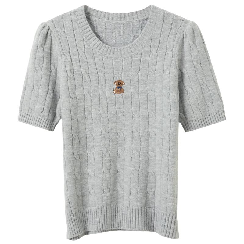 

Sancai Embroidered Twisted Knit Short Sleeve Pullover S