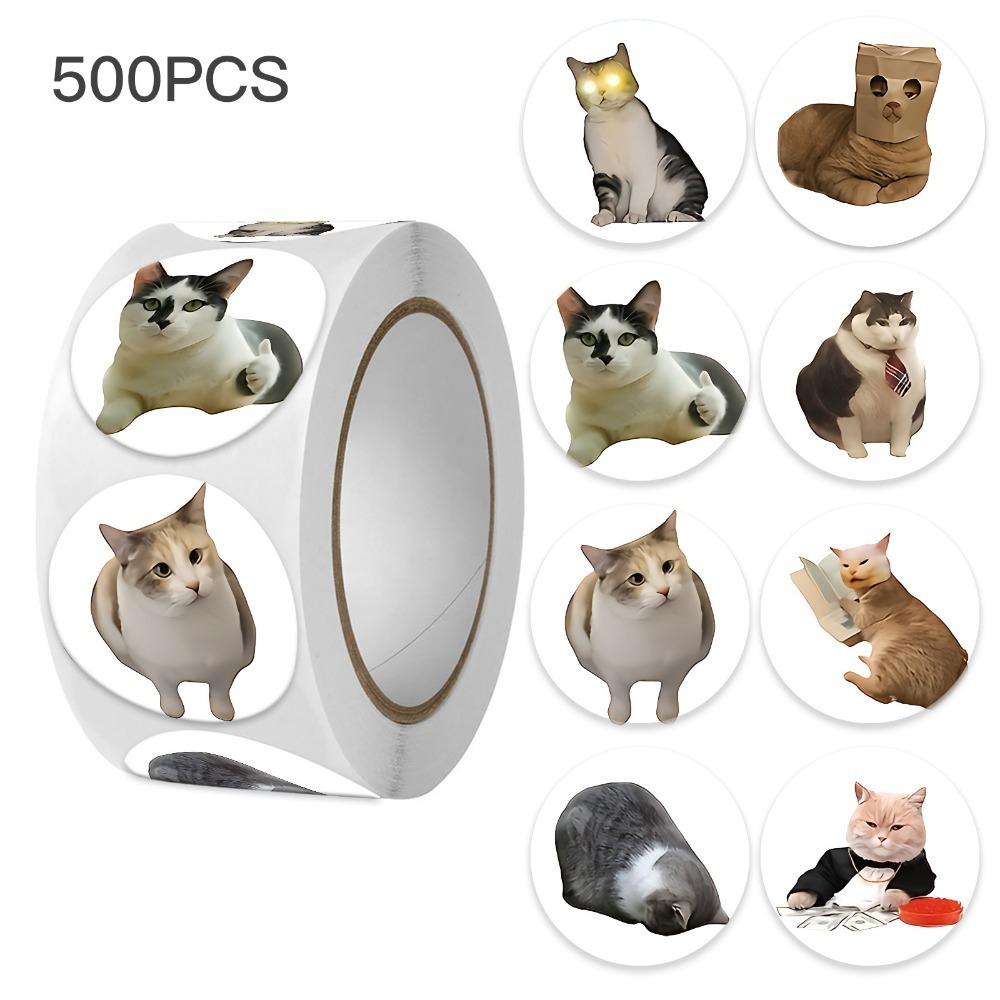 500pcs Cat Emoticon Pack Round Sealing Stickers, Suitable for Stationery Stickers, Gifts, Teachers, Parents Learning Rewards