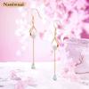 Naniwaai Earrings Ladies Popularity April Birthstone Hook Sway Cherry Blossoms Silver Compatible with Metal Allergies Cute Long Woman Flower Present