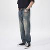 Daddy Jeans Men's Washed Heavy Industry Patch Denim Trendy Brand American Retro Loose Straight Casual Pants Ripped Pants
