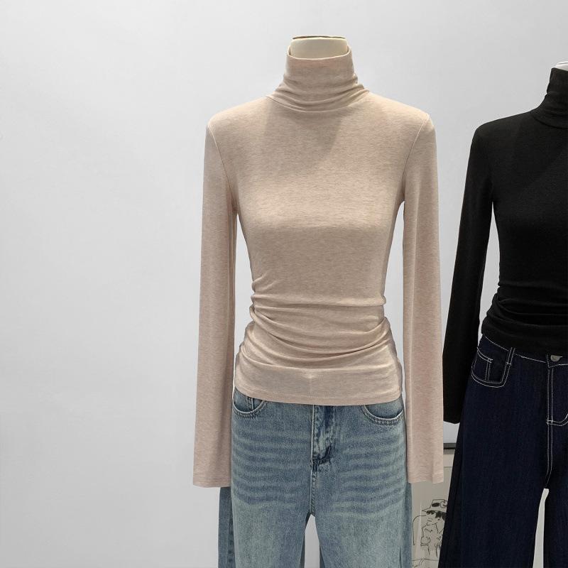 High-End Women s Lyocell Tencel Top: Autumn/Winter 2025 Slimming High Neck with Puffy Collar Extra Large розовый