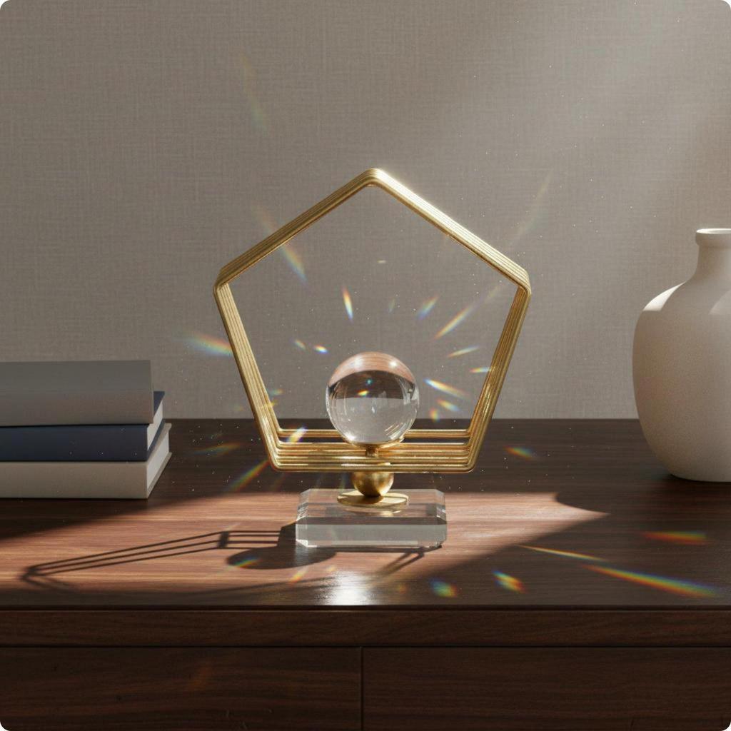 Crystal Ball Contemporary Chic metal Ornament Handcrafted Look Decorative Sphere Feather Leaf C