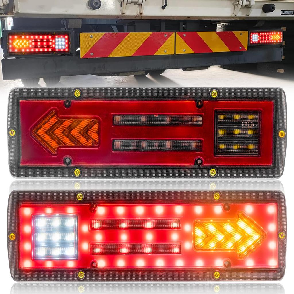 Truck Tail 24V Red White Up Yellow High Trailer Tail Large Arrow Set of 2 X-STYLE Lights, LED, 3-Color, (DRL/Brake Light), (Back Light), (Turn