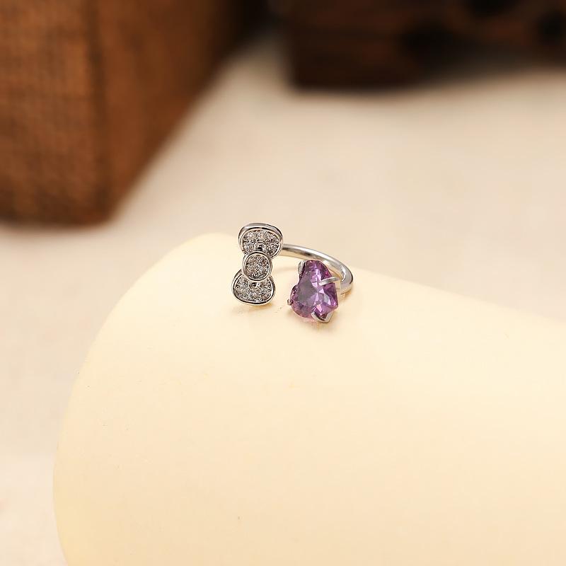 Sweet Heart Bow Horseshoe Ring & Pink Heart C-Shaped Spiral Earrings