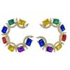 Women's Fashionable Exaggerated C-Shaped Metal Earrings with Color Gems and Rhinestones