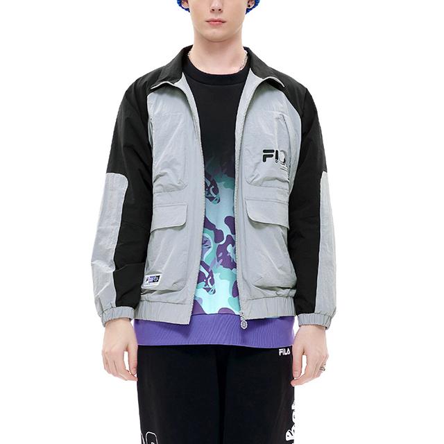 Fila Fusion Color Block Loose Fit Stand Collar Multi Pocket Casual Outdoor Work Jacket Men Jackets Deep-Black T11M215703FBK