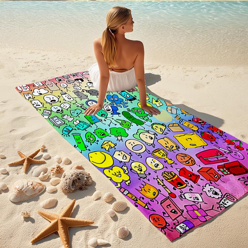 1Pc Colorful Cartoon Characters Beach Towel, Quick Dry, Multi-Use for Beach Pool Gym Yoga Home Travel, Christmas, Halloween, Xmas Gift S929614