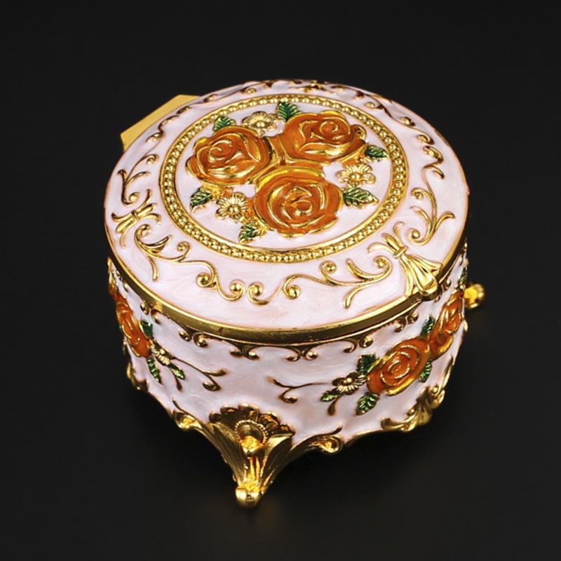 Europäische Rose Runde Schmuckschatulle Vintage Zuhause Emaille Schminktisch Metall Aufbewahrungsbox