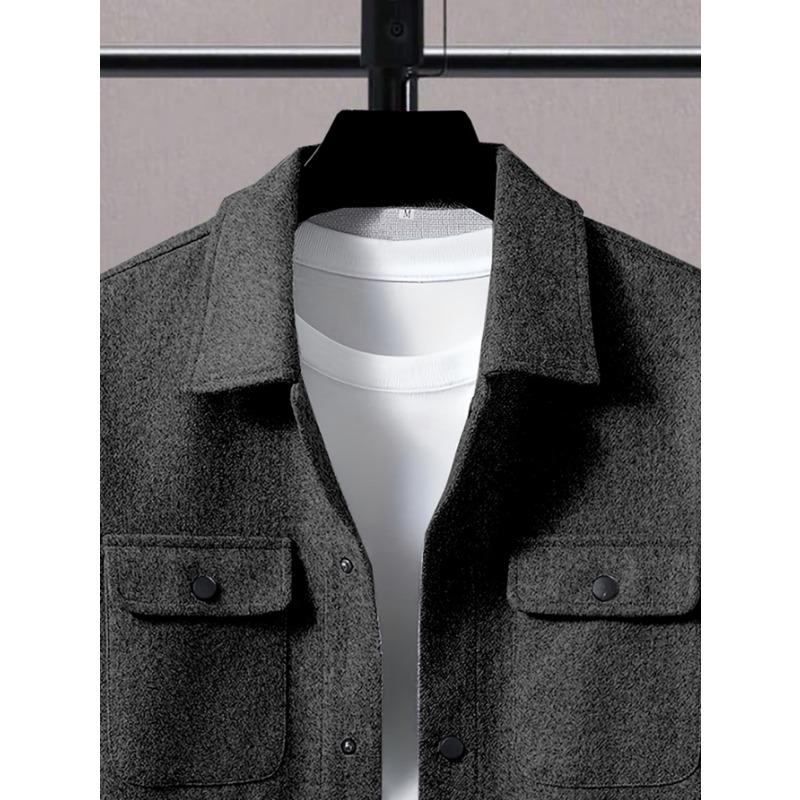 Men S Solid Color Turn Down Collar Button Front Pocket Casual Jacket
