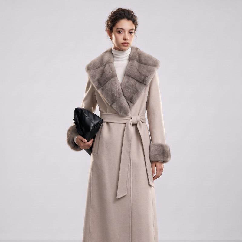 High-end mink fur collar double-sided cashmere coat women's LP wind winter long whole mink woolen splicing coat