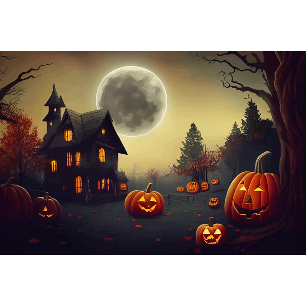 Sfondo Fotografia Halloween Notte dell'Orrore Luna Foresta Oscura Castello Zucca Festa di Halloween Ritratto Bambino Sfondo Studio Fotografico