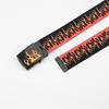 Hip Hop Style Flame Pattern Belt With Metal Buckles Durable Weave Fabric Adjustable Waist Strap For Punk Fashion Enthusiasts