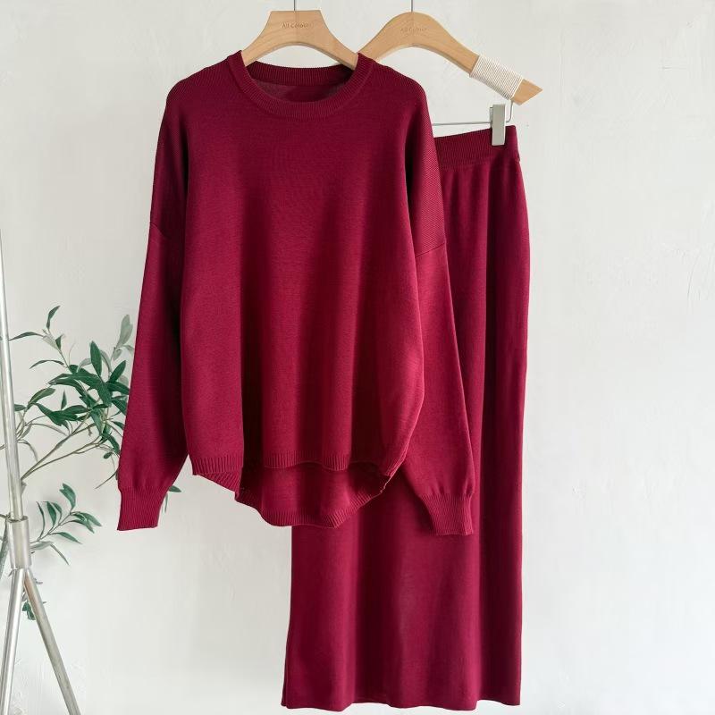 European and American Women's Solid Color Knit Set - Long-Sleeve Casual Fashion for Autumn/Winter