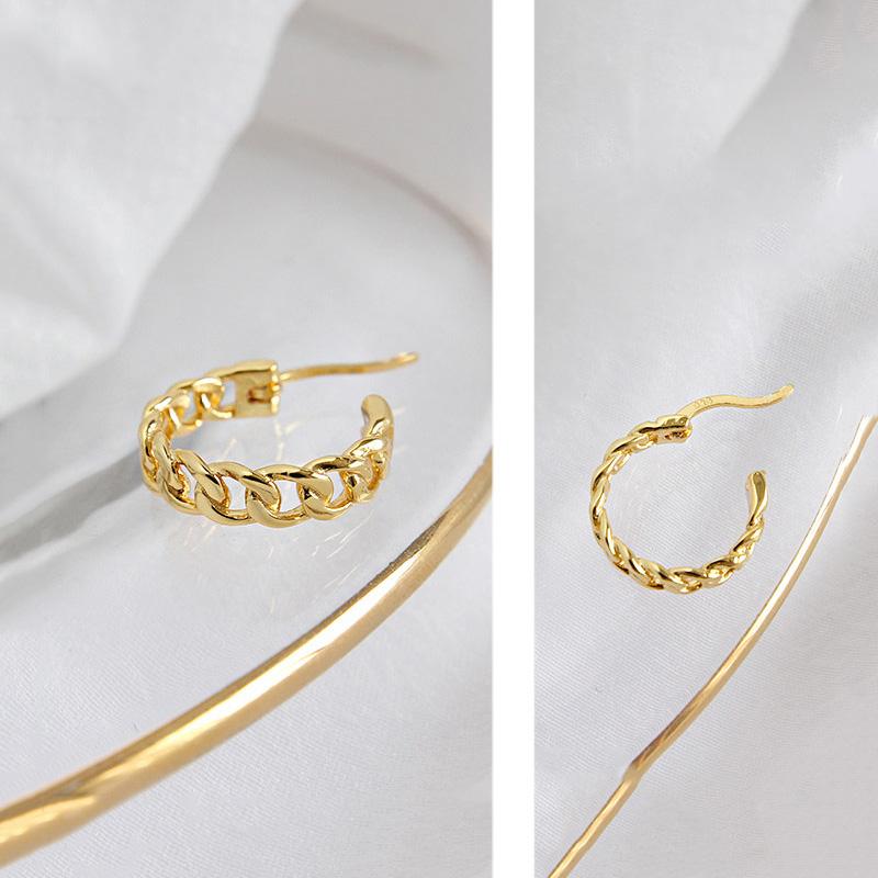 WMEF236 S925 Sterling Silver Curb Chain Huggies Hoop Earrings Gold Plated Cuban Link Chain Trendy Style Great for Gift