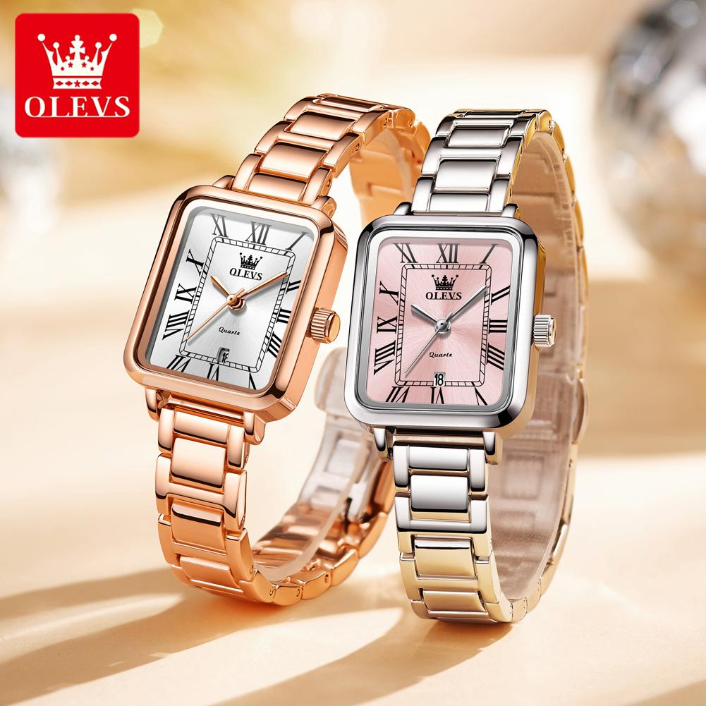 OLEVS Watches Womens New Square Quartz Watch Waterproof Luminous Date Ladies Watches Original Fashion Elegant Gifts