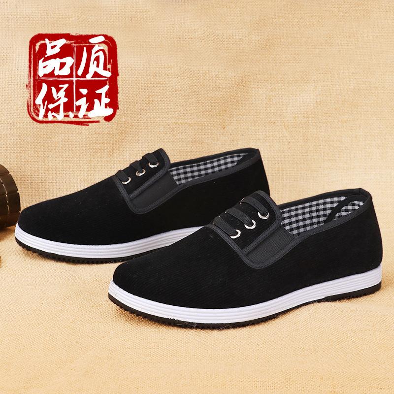 Cloth shoes men's one-pedal middle-aged and elderly casual shoes soft sole round head corduroy driving men's shoes