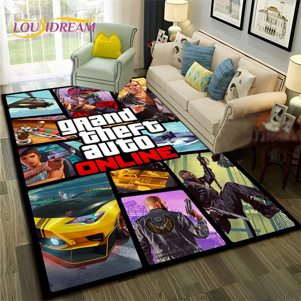 GTA 3D Spiele Grand Theft Auto Gamer Teppich Teppich für Zuhause Wohnzimmer Schlafzimmer Sofa Fußmatte Dekor, Kinderbereich Teppich Rutschfeste Bodenmatte