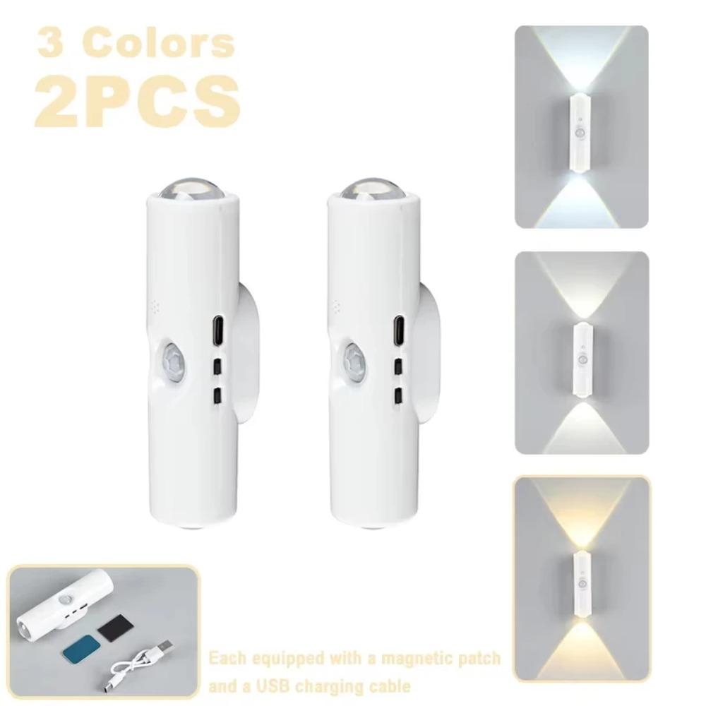 Double-head Cabinet Lamp Under Kitchen Spotlight with Motion Sensor Tri Color White or RGB Optional Rechargeable Sunset Light
