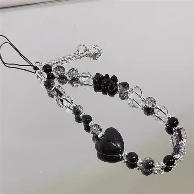 3 Pieces Korean Y2K Black Bear Heart Phone Chain For iPhone Trendy Pendant For Samsung Universal Accessories Phone Hanging Rope