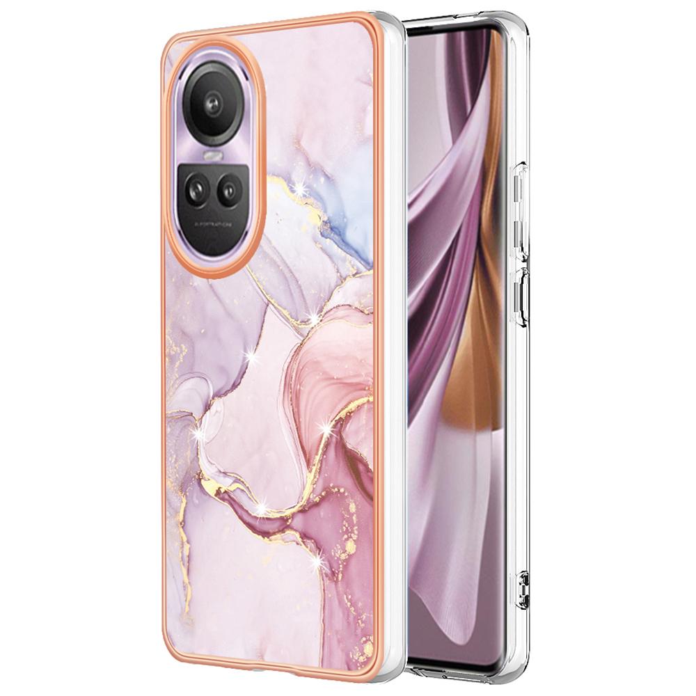 

For Oppo Reno10 Pro 5G (Global) TPU Case with IMD Marble Pattern Electroplated Back Cover Rose Gold 005