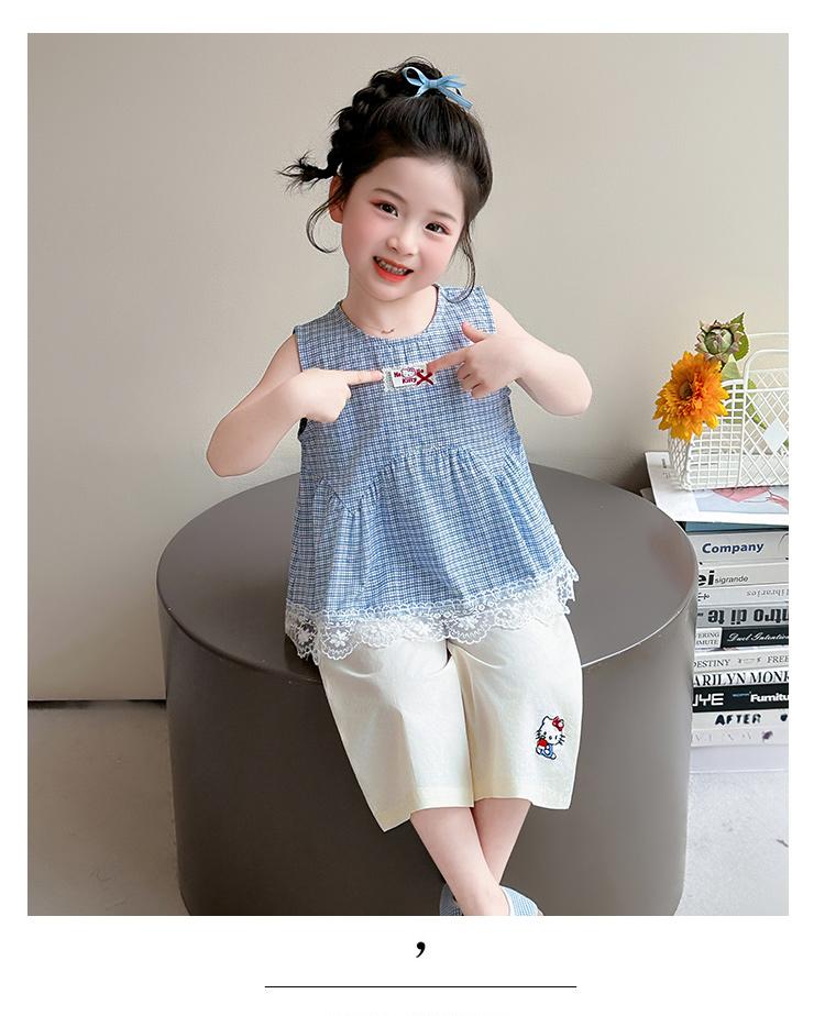Girls' Plaid Lace Vest Set 2026 Summer New Item for Baby Girls Super Beautiful Thin Summer Two-piece Set Trendy